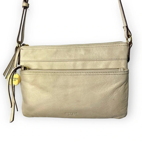 Margot New  York Cream Leather Crossbody Purse - Picture 1 of 13